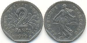 2 Franc Quinta República Francesa (1958 - ) Níquel 