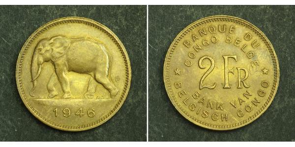 2 Franc Congo Belga (1908 - 1960) Ottone 