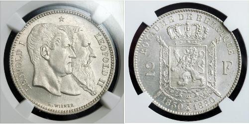 2 Franc Bélgica Plata Leopold II (1835 - 1909)