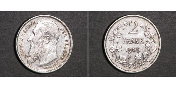 2 Franc Bélgica Plata Leopold II (1835 - 1909)