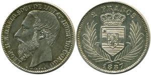 2 Franc Estado Libre del Congo (1885 - 1908) Plata Leopold II (1835 - 1909)