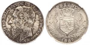 2 Franc Estado Libre del Congo (1885 - 1908) Plata Leopold II (1835 - 1909)