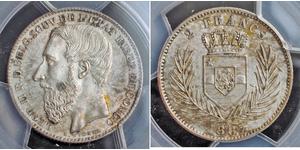 2 Franc Estado Libre del Congo (1885 - 1908) Plata Leopold II (1835 - 1909)