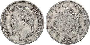 2 Franc Segundo Imperio francés (1852-1870) Plata Napoleon III (1808-1873)