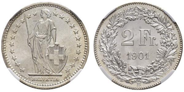 2 Franc Suiza Plata 