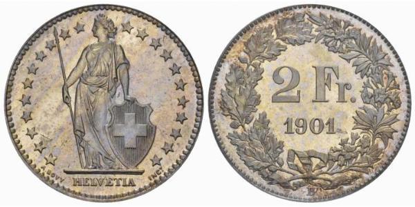 2 Franc Suiza Plata 