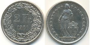 2 Franc Svizzera Rame/Nichel 