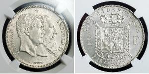 2 Franc Belgien Silber Leopold II (1835 - 1909)