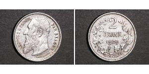 2 Franc Belgien Silber Leopold II (1835 - 1909)