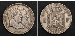2 Franc Belgien Silber Leopold II (1835 - 1909)