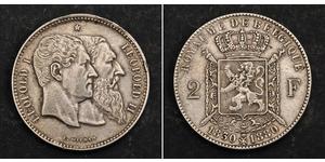 2 Franc Belgien Silber Leopold II (1835 - 1909)