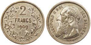 2 Franc Belgien Silber Leopold II (1835 - 1909)