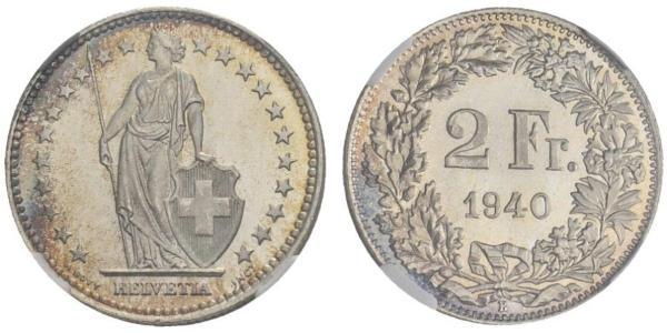 2 Franc Schweiz Silber 