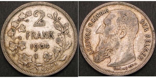 2 Franc Belgium Silver Leopold II of Belgium(1835 - 1909)