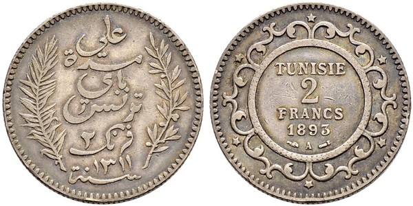 2 Franc Tunisia 銀 