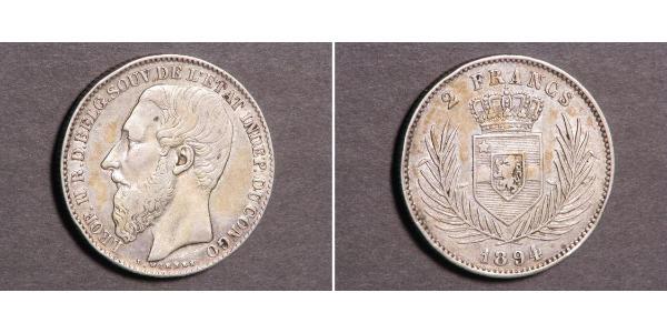 2 Franc 剛果自由邦 (1885 - 1908) 銀 利奥波德二世 (比利时)