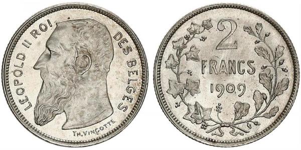 2 Franc 比利时 銀 利奥波德二世 (比利时)
