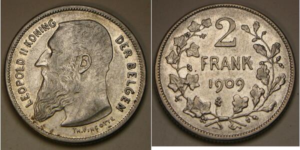2 Franc 比利时 銀 利奥波德二世 (比利时)