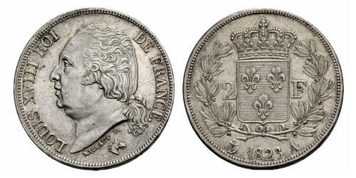 2 Franc 波旁复辟 銀 路易十八 (1755 - 1824)