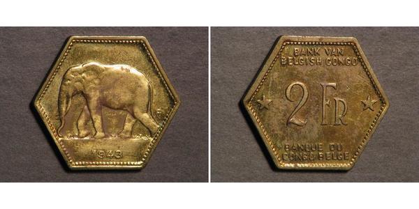 2 Franc 比屬剛果 (1908 - 1960) 黃銅 