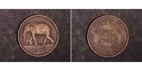 2 Franc 比屬剛果 (1908 - 1960) 黃銅 