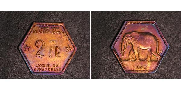 2 Franc 比屬剛果 (1908 - 1960) 黃銅 