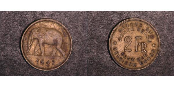 2 Franc 比屬剛果 (1908 - 1960) 黃銅 