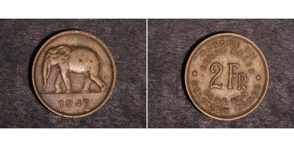 2 Franc 比屬剛果 (1908 - 1960) 黃銅 