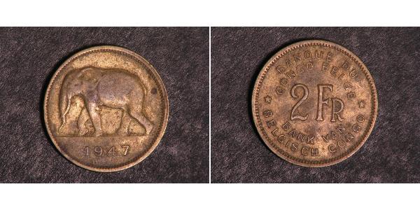 2 Franc 比屬剛果 (1908 - 1960) 黃銅 