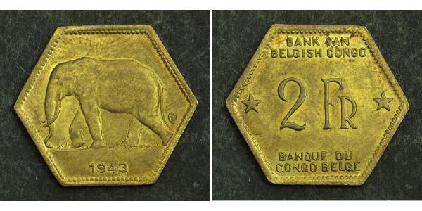 2 Franc 比屬剛果 (1908 - 1960) 黃銅 
