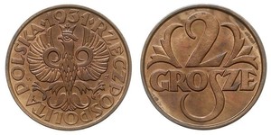 2 Grosh Pologne / Deuxième République de Pologne (1918 - 1939) Cuivre 