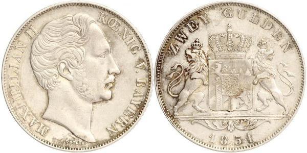 2 Gulden Royaume de Bavière (1806 - 1918) Argent Maximilien II de Bavière(1811 - 1864)