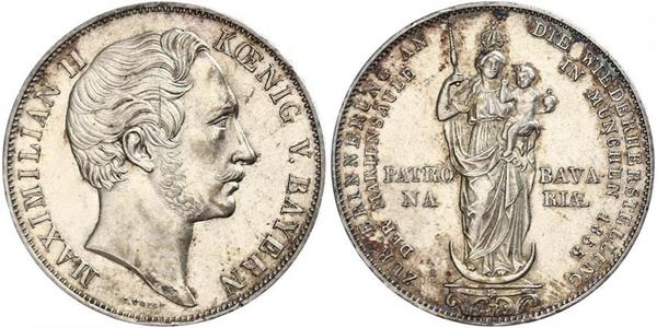 2 Gulden Royaume de Bavière (1806 - 1918) Argent Maximilien II de Bavière(1811 - 1864)