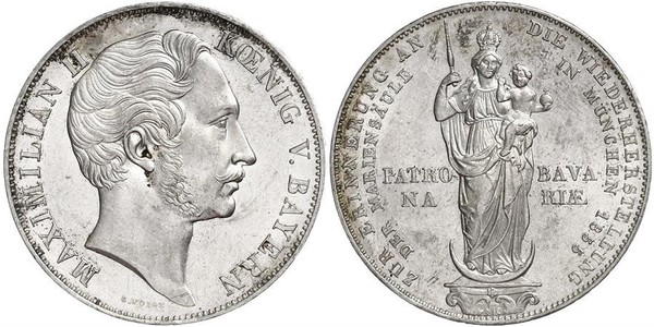 2 Gulden Royaume de Bavière (1806 - 1918) Argent Maximilien II de Bavière(1811 - 1864)