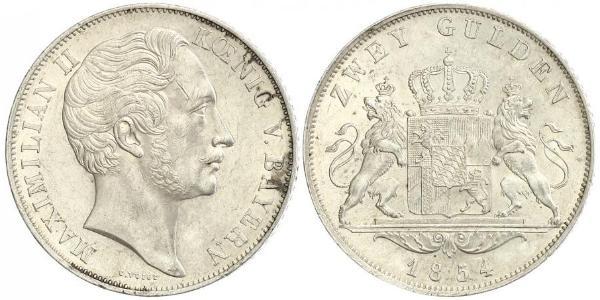 2 Gulden Royaume de Bavière (1806 - 1918) Argent Maximilien II de Bavière(1811 - 1864)