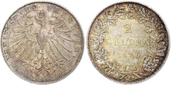 2 Gulden Città libera di Francoforte Argento 
