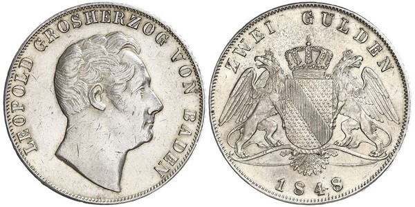 2 Gulden Grand Duchy of Baden (1806-1918) Argento Leopoldo di Baden(1790 – 1852)