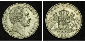 2 Gulden Regno di Baviera (1806 - 1918) Argento Massimiliano II di Baviera(1811 - 1864)