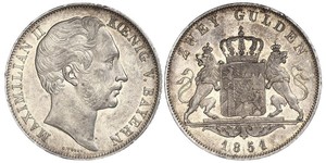 2 Gulden Regno di Baviera (1806 - 1918) Argento Massimiliano II di Baviera(1811 - 1864)