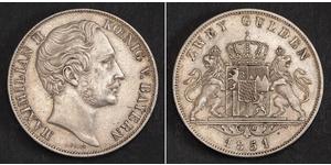 2 Gulden Regno di Baviera (1806 - 1918) Argento Massimiliano II di Baviera(1811 - 1864)