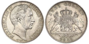 2 Gulden Regno di Baviera (1806 - 1918) Argento Massimiliano II di Baviera(1811 - 1864)