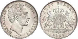 2 Gulden Regno di Baviera (1806 - 1918) Argento Massimiliano II di Baviera(1811 - 1864)