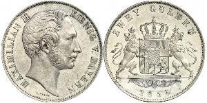 2 Gulden Regno di Baviera (1806 - 1918) Argento Massimiliano II di Baviera(1811 - 1864)