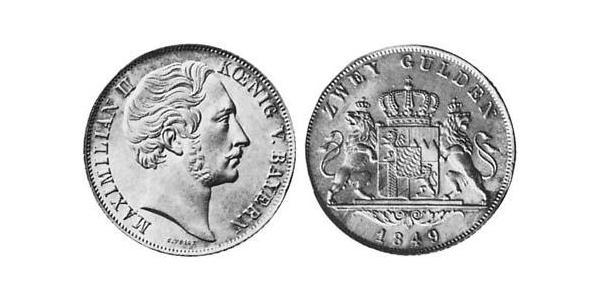 2 Gulden Regno di Baviera (1806 - 1918) Argento Massimiliano II di Baviera(1811 - 1864)