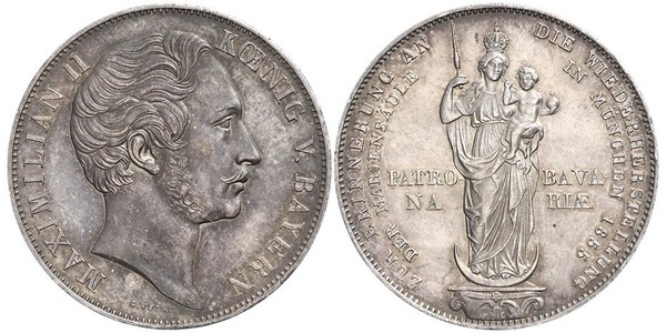 2 Gulden Regno di Baviera (1806 - 1918) Argento Massimiliano II di Baviera(1811 - 1864)