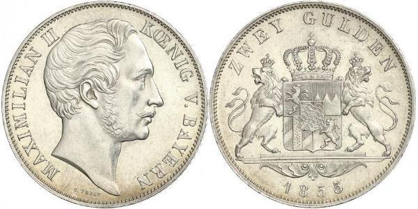 2 Gulden Regno di Baviera (1806 - 1918) Argento Massimiliano II di Baviera(1811 - 1864)