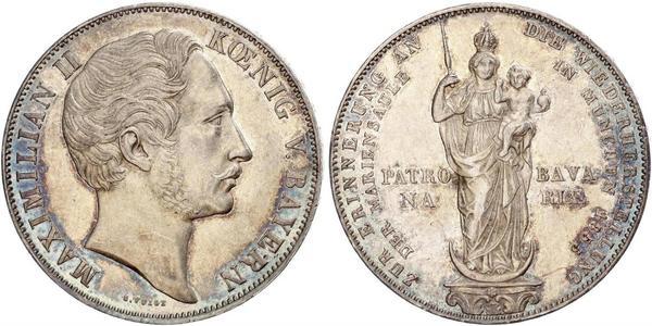 2 Gulden Regno di Baviera (1806 - 1918) Argento Massimiliano II di Baviera(1811 - 1864)