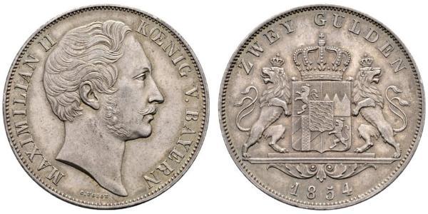 2 Gulden Regno di Baviera (1806 - 1918) Argento Massimiliano II di Baviera(1811 - 1864)