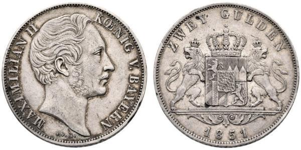 2 Gulden Regno di Baviera (1806 - 1918) Argento Massimiliano II di Baviera(1811 - 1864)