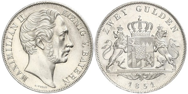 2 Gulden Regno di Baviera (1806 - 1918) Argento Massimiliano II di Baviera(1811 - 1864)